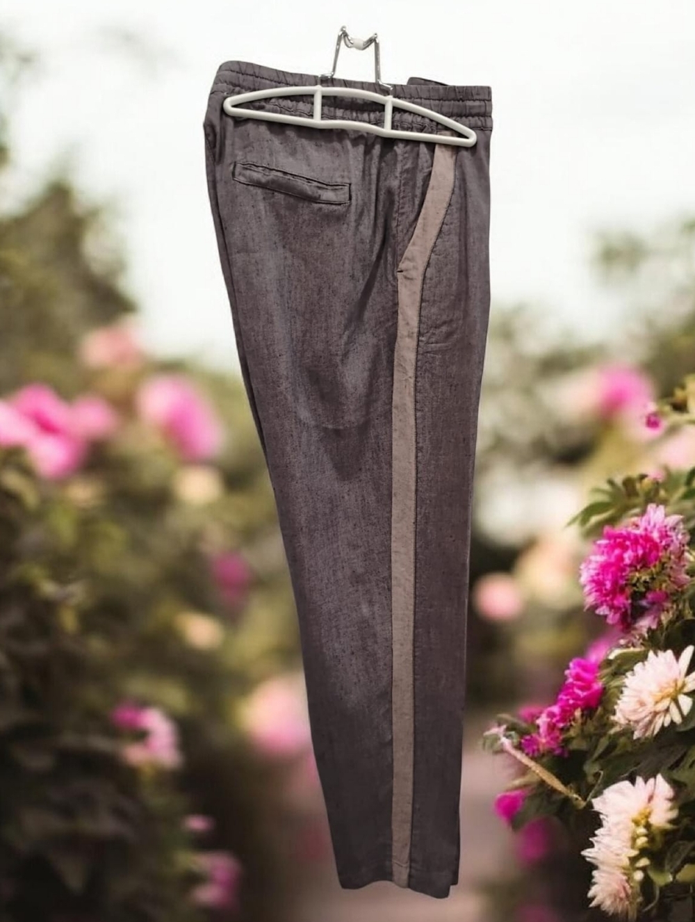 Gray Women’s Slim Track Pants with Contrast Side Stripe